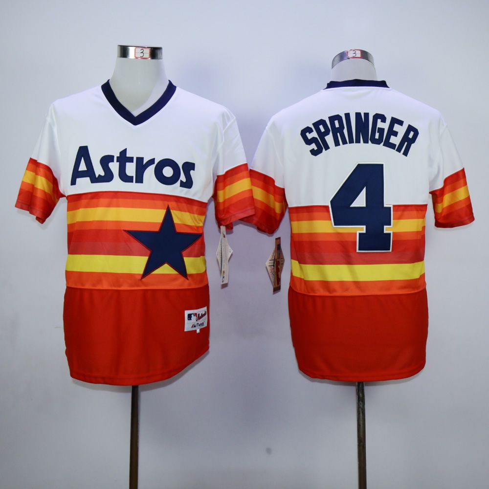 Men Houston Astros 4 Springer Oragne Throwback MLB Jerseys